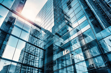 Glass Office Buildings: Close-Up View.