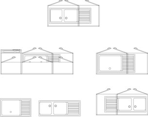 Vector sketch illustration architectural design Kitchen set kitchen cupboard diagram