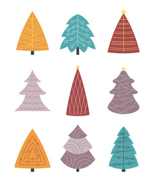 Christmas tree. Holiday party and celebration. Happy New Year. Vector drawing. Collection of design elements.