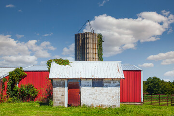 Cement block storage shed on farm
