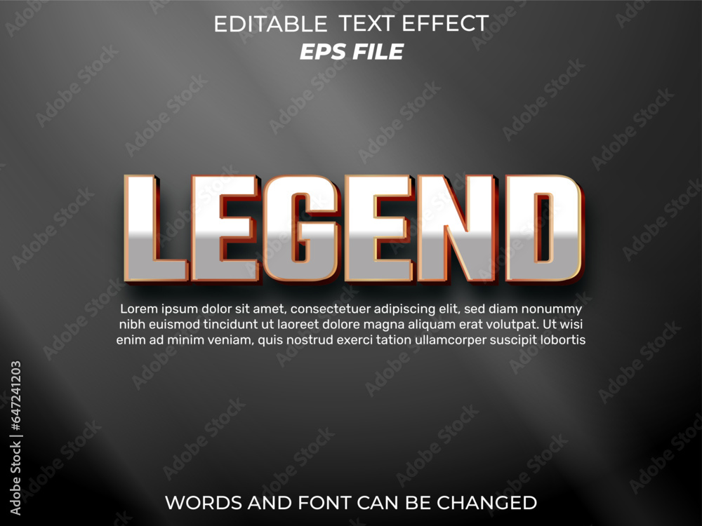 Poster legend editable text effect 3d font style. vector template