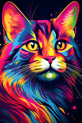 Couverture de livre illustration d'un chat aux teintes multicolores » IA générative