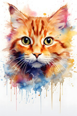 Couverture de livre à l'aquarelle d'un chat roux aux yeux verts » IA générative