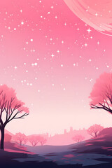 Couverture de livre illustration d'une ville rose avec un ciel étoilée » IA générative