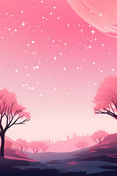 Couverture de livre illustration d'une ville rose avec un ciel étoilée » IA générative