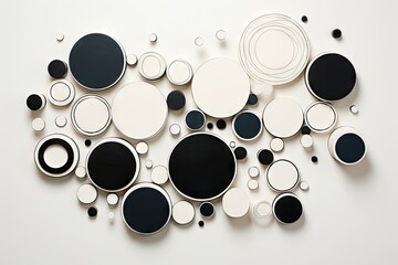A bunch of black and white circles on a white