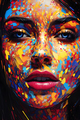 Couverture de livre illustration d'un visage de femme aux teintes multicolores » IA générative