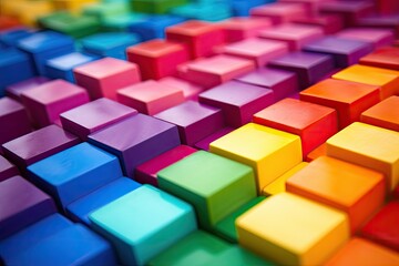 A close up of a rainbow of colored blocks