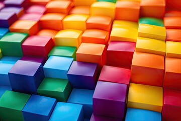 Fototapeta na wymiar A close up of a rainbow of colored blocks