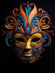 A colorful mask on a black background
