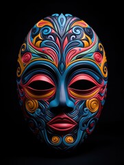 A colorful mask on a black background