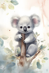 Couverture de livre à l'aquarelle d'un mignon bébé koala » IA générative