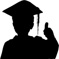 Digital png illustration of silhouette of boy in graduation hat on transparent background