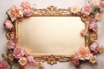 A gold frame with flowers on it