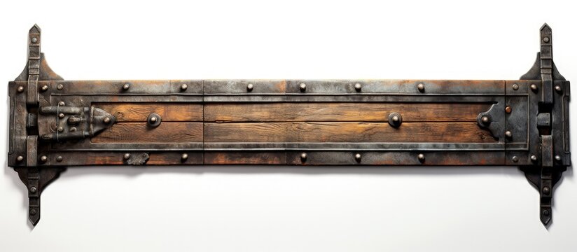 An isolated white background showcasing an old metallic hinge