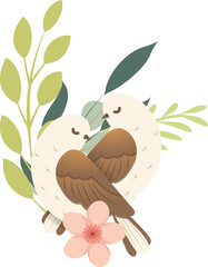 Digital png illustration of birds and flower on transparent background