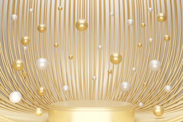 Elegant golden cylindrical pedestal Base model. 3D rendering