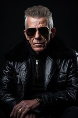 Fototapeta premium A man in a black jacket and sunglasses