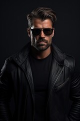 Obraz premium A man in a black jacket and sunglasses