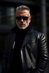 Obraz premium A man in a black jacket and sunglasses