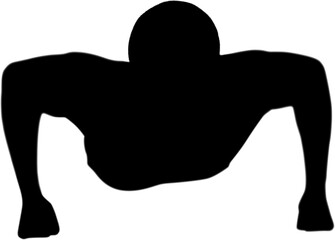Digital png illustration of silhouette of man doing push ups on transparent background