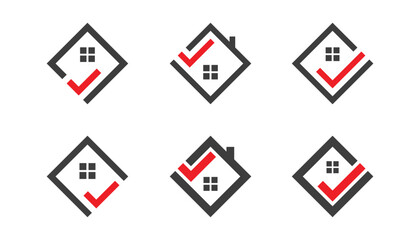 Home Check Mark Logo set Concept sign icon symbol Element Design. Tick, Checkmark, Mortgage, building, Realtor, House, Real estate Logotype. Vector illustration logo template