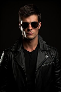 A man in a black jacket and sunglasses