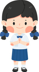 Cute thai student girl greeting sawasdee