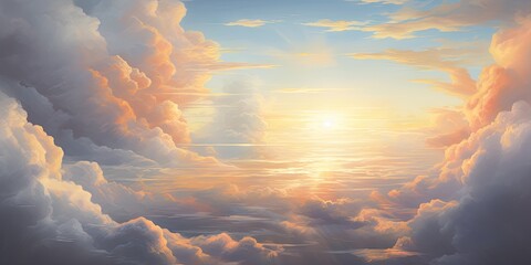 A painting of a sky filled with clouds - obrazy, fototapety, plakaty