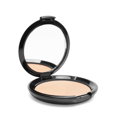 Face powder with mirror isolated on white