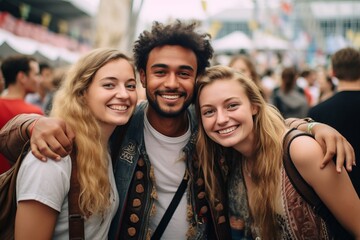 a couple of young diverse man and woman in traditional german attire celebrating oktoberfest in the beer garden drinking, laughing, having fun chatting together, summer or early autumn weather