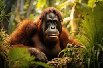Naklejka premium A picture of an orangutan in a jungle