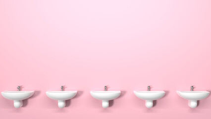 Fototapeta na wymiar wash stands on pink background,horizontal bottom edging,horizontal banner. 