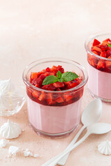 delicious strawberry  dessert in glass