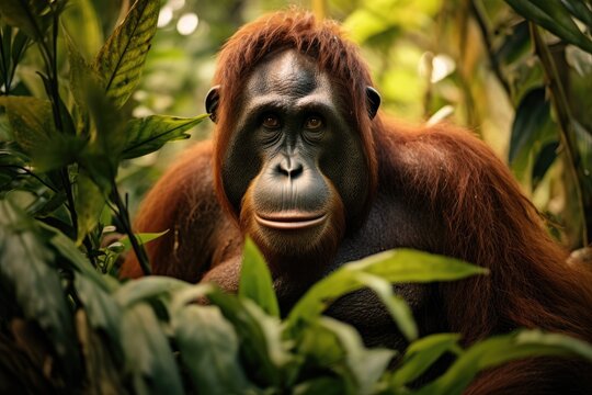 A picture of an orangutan in a jungle