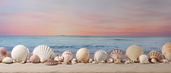 A row of seashells and pearls on a wall