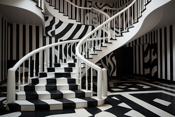 A staircase made out of black and white paint