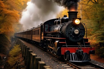 A steam engine train traveling