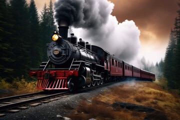 Fototapeta na wymiar A steam engine train traveling
