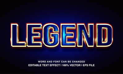 Legend editable text effect template, 3d bold blue glossy metal luxury typeface, premium vector