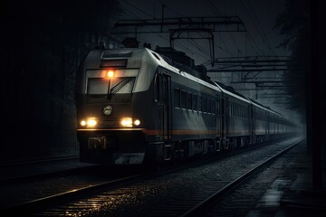 Obraz premium A train is on the tracks in a dark station