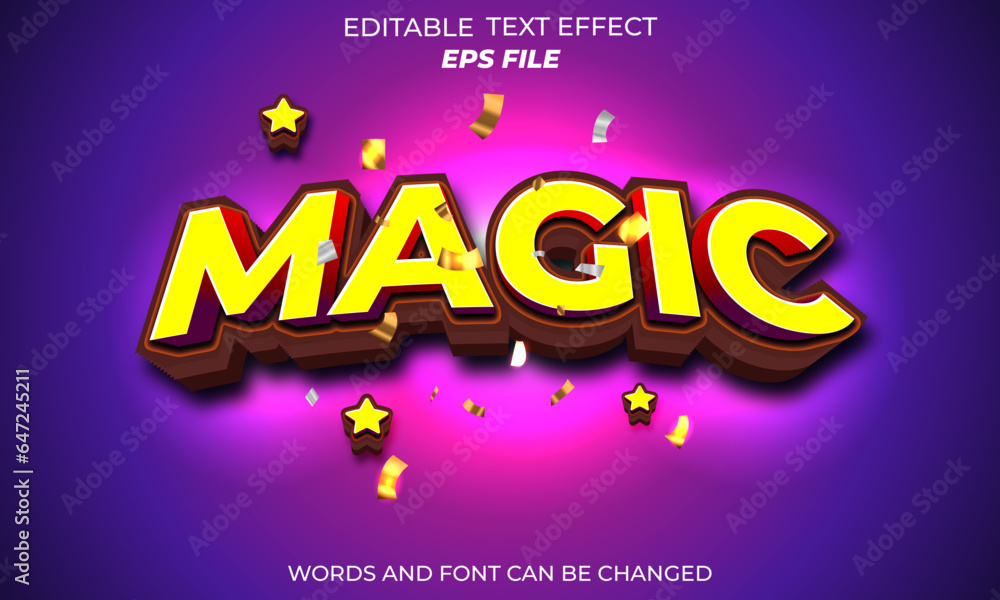 Poster magic editable text effect 3d font style. vector template