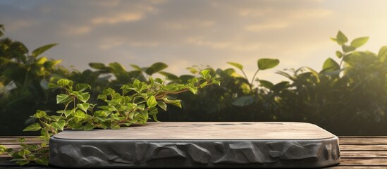Backyard stone platform with green vines creating a natural backdrop illustration rendering used for advertising concept