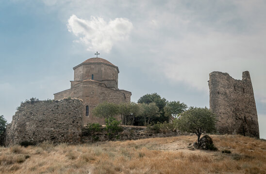 Panoramic view of Jvari Monastery in a sunny day . 