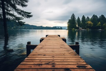 Obraz premium A wooden dock sitting next to a body of water