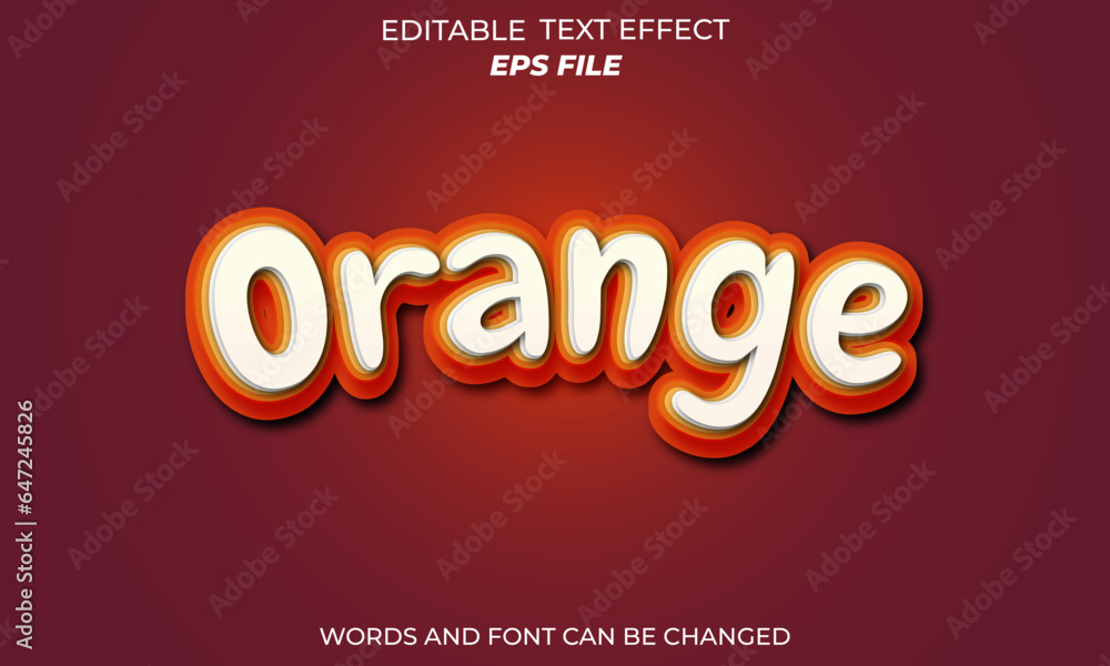 Poster orange editable text effect 3d font style. vector template