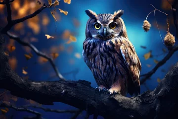 Fotobehang An owl sitting on a tree branch © Tymofii
