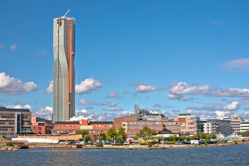 View of Gothenburg coastline and construction site of largest Scandinavian skyscraper