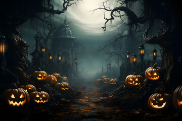 scary spooky halloween season, monster skull and crossbones halloween witch with pumpkin, halloween and October background	