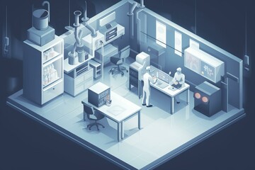 Fototapeta na wymiar An isometric illustration of a scientist performing experiments in a laboratory. Generative AI